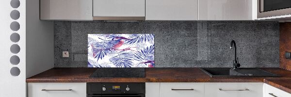 Rivestimento parete cucina con motivo di piante e uccelli