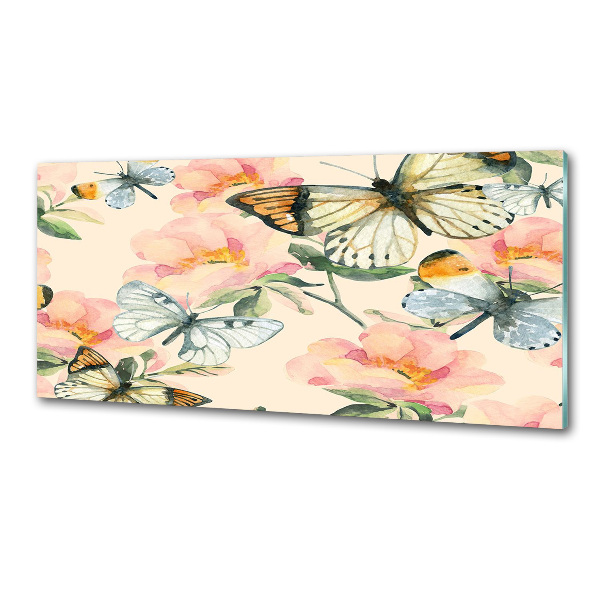 Pannello retrocucina con motivo di farfalle e fiori