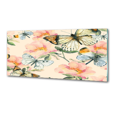 Pannello retrocucina con motivo di farfalle e fiori