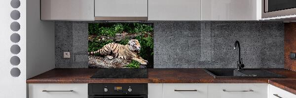 Pannello paraschizzi cucina con stampa di una tigre su una roccia