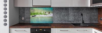 Pannello retrocucina con decorazione raffigurante anatre vicino all'acqua