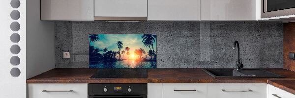 Rivestimento parete cucina con stampa «Tramonto di Palme»