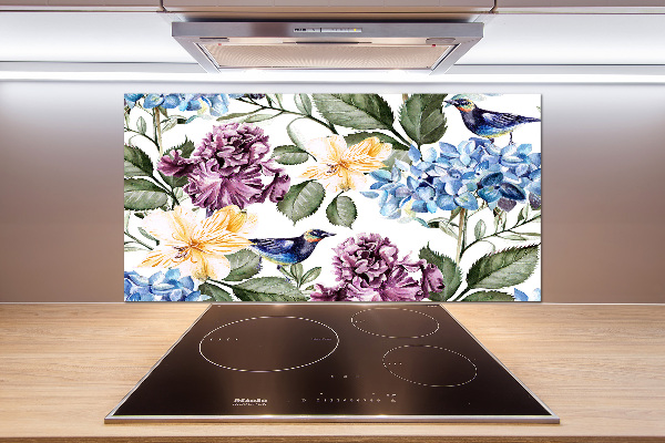 Pannello retrocucina con motivo di fiori e uccelli