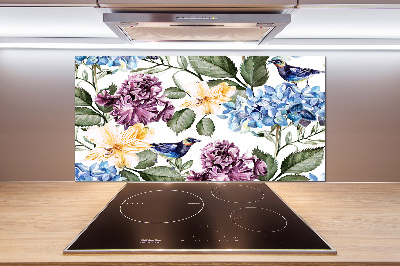 Pannello retrocucina con motivo di fiori e uccelli