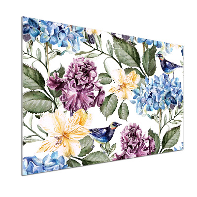 Pannello retrocucina con motivo di fiori e uccelli