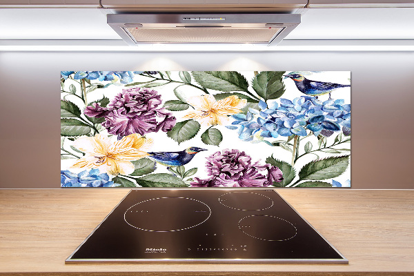 Pannello retrocucina con motivo di fiori e uccelli