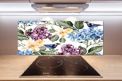Pannello retrocucina con motivo di fiori e uccelli