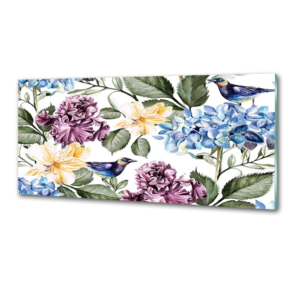 Pannello retrocucina con motivo di fiori e uccelli