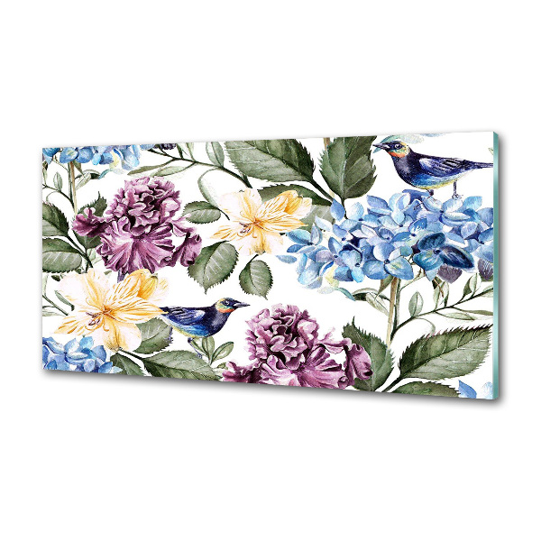 Pannello retrocucina con motivo di fiori e uccelli