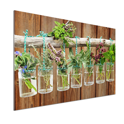 Pannello paraschizzi cucina con stampa di erbe aromatiche in barattolo