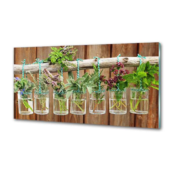 Pannello paraschizzi cucina con stampa di erbe aromatiche in barattolo