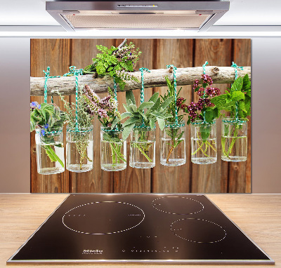 Pannello paraschizzi cucina con stampa di erbe aromatiche in barattolo