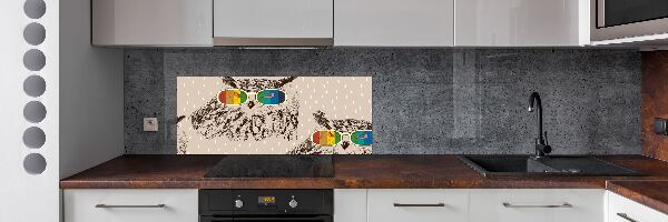 Rivestimento parete cucina con motivo di gufi con gli occhiali
