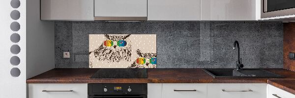 Rivestimento parete cucina con motivo di gufi con gli occhiali
