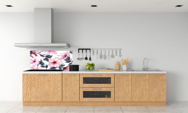 Rivestimento parete cucina con motivo a fiori di ibisco
