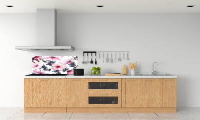 Rivestimento parete cucina con motivo a fiori di ibisco