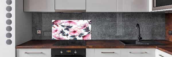 Rivestimento parete cucina con motivo a fiori di ibisco