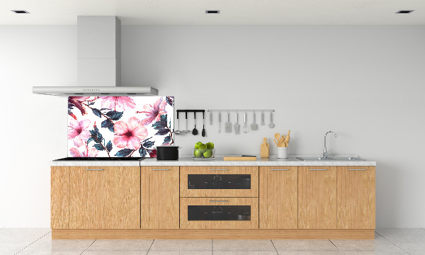 Rivestimento parete cucina con motivo a fiori di ibisco