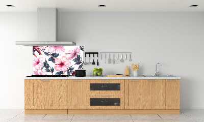 Rivestimento parete cucina con motivo a fiori di ibisco