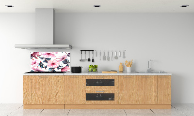 Rivestimento parete cucina con motivo a fiori di ibisco