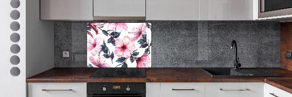Rivestimento parete cucina con motivo a fiori di ibisco