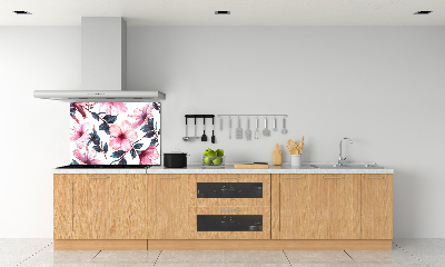 Rivestimento parete cucina con motivo a fiori di ibisco