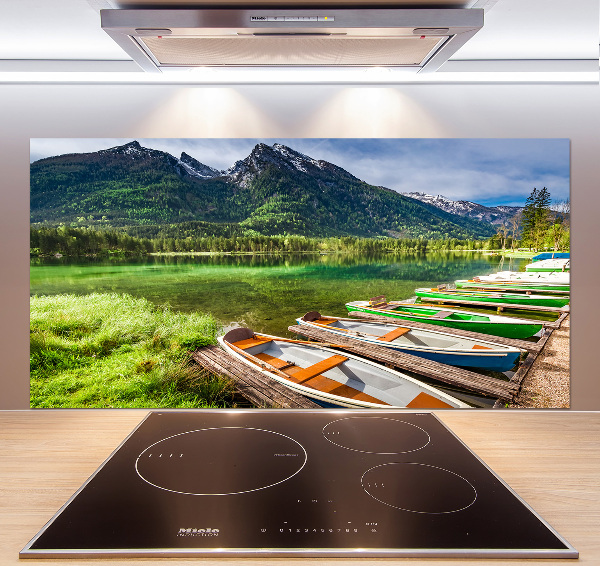 Pannello paraschizzi cucina con decorazione raffigurante barche sul lago