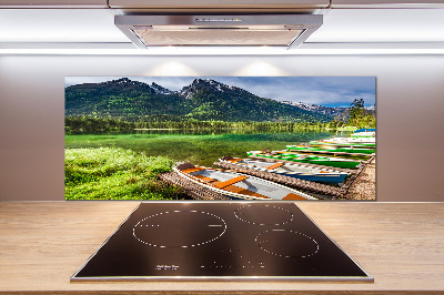 Pannello paraschizzi cucina con decorazione raffigurante barche sul lago