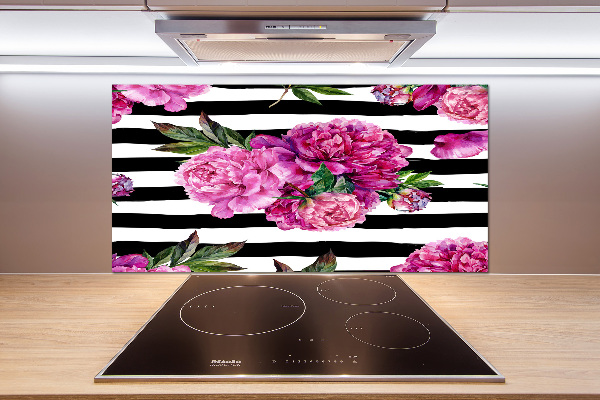 Rivestimento parete cucina con motivo di peonie rosa