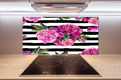 Rivestimento parete cucina con motivo di peonie rosa