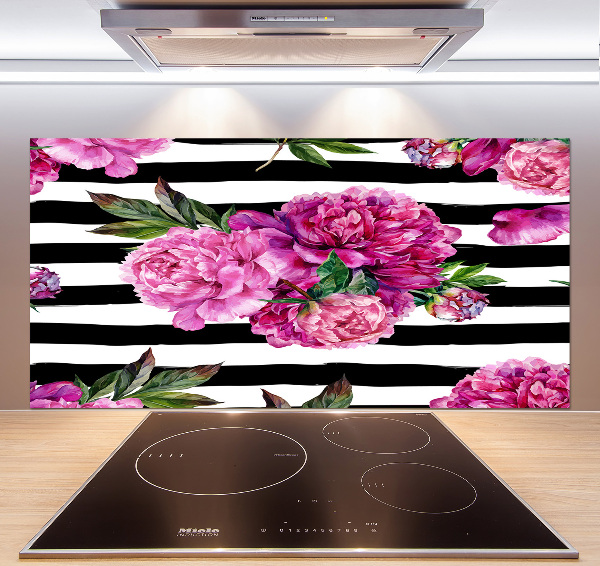 Rivestimento parete cucina con motivo di peonie rosa