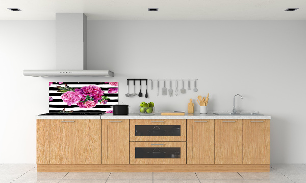 Rivestimento parete cucina con motivo di peonie rosa