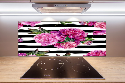 Rivestimento parete cucina con motivo di peonie rosa