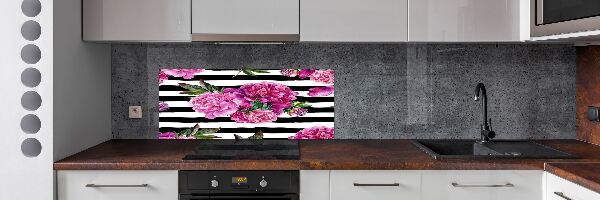 Rivestimento parete cucina con motivo di peonie rosa