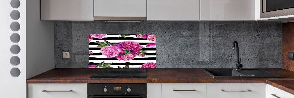 Rivestimento parete cucina con motivo di peonie rosa