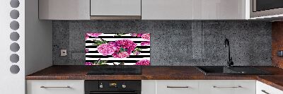 Rivestimento parete cucina con motivo di peonie rosa