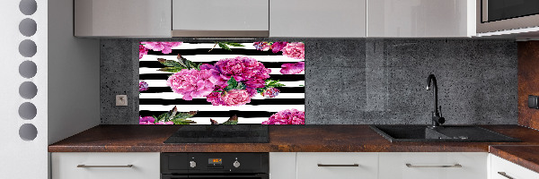Rivestimento parete cucina con motivo di peonie rosa