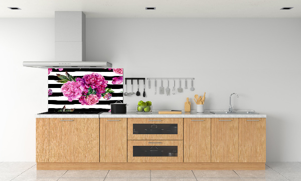 Rivestimento parete cucina con motivo di peonie rosa