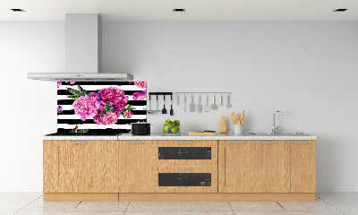 Rivestimento parete cucina con motivo di peonie rosa