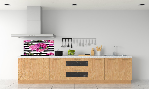 Rivestimento parete cucina con motivo di peonie rosa