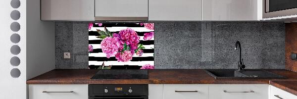 Rivestimento parete cucina con motivo di peonie rosa