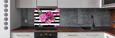 Rivestimento parete cucina con motivo di peonie rosa