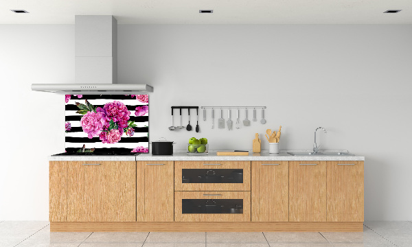 Rivestimento parete cucina con motivo di peonie rosa