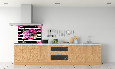 Rivestimento parete cucina con motivo di peonie rosa