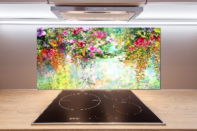 Pannello paraschizzi cucina con motivo a fiori multicolori