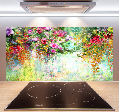 Pannello paraschizzi cucina con motivo a fiori multicolori