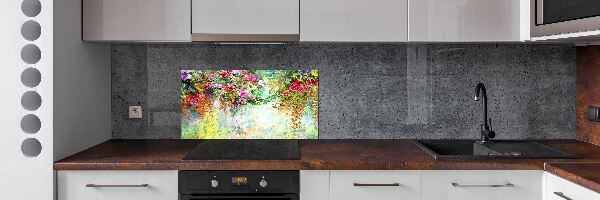 Pannello paraschizzi cucina con motivo a fiori multicolori