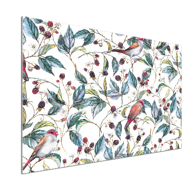 Pannello paraschizzi cucina con decoro a motivo di mora e uccelli