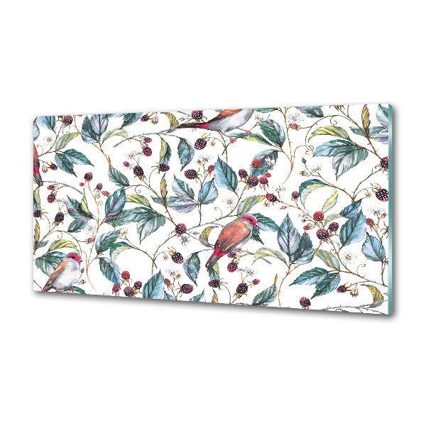 Pannello paraschizzi cucina con decoro a motivo di mora e uccelli