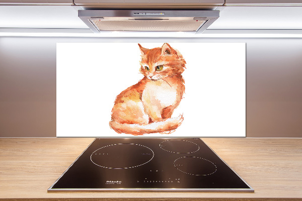 Rivestimento parete cucina con motivo di gatto rosso